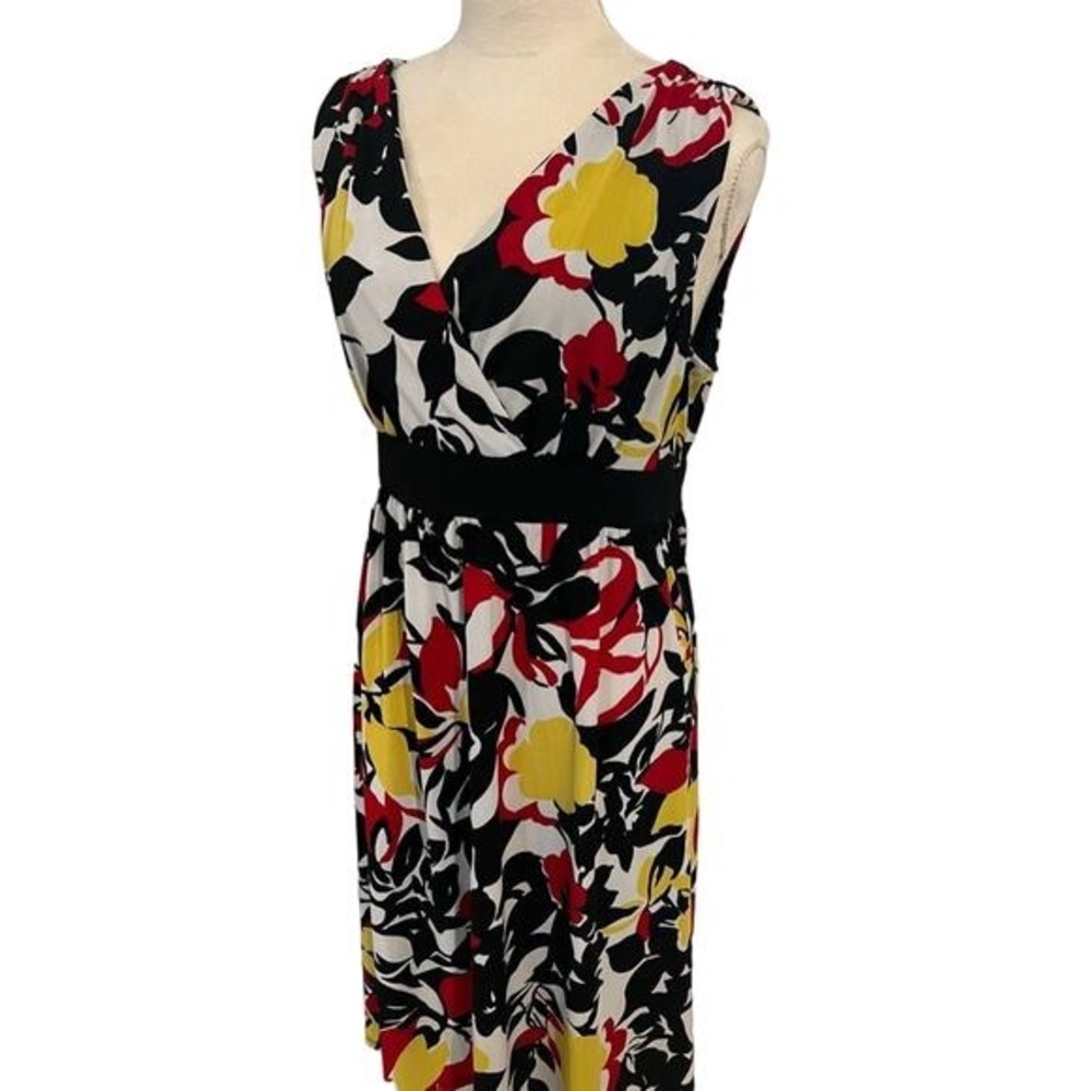 Madison Studio Bright Colorful Sleeveless‎ V-Neck Front Back MIDI Dress Size 14 - Picture 2 of 8